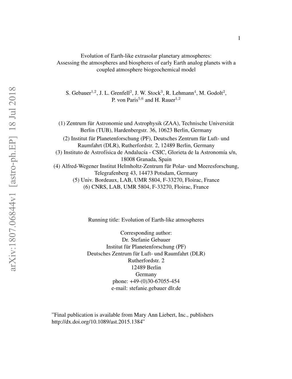 Arxiv:1807.06844V1 [Astro-Ph.EP] 18 Jul 2018 Fnlpbiaini Vial Rmmr N Ibr,Inc