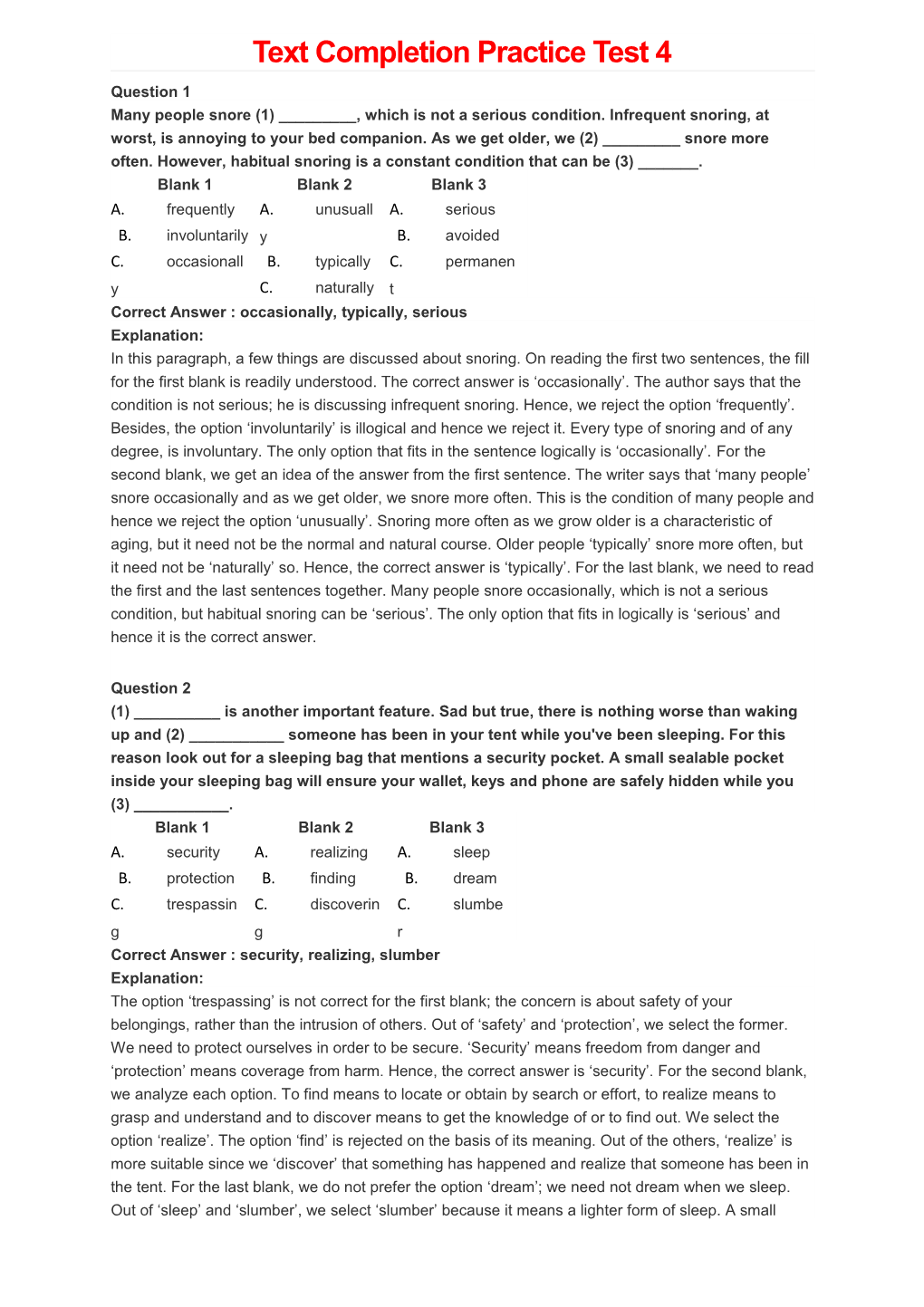 Text Completion Practice Test 4