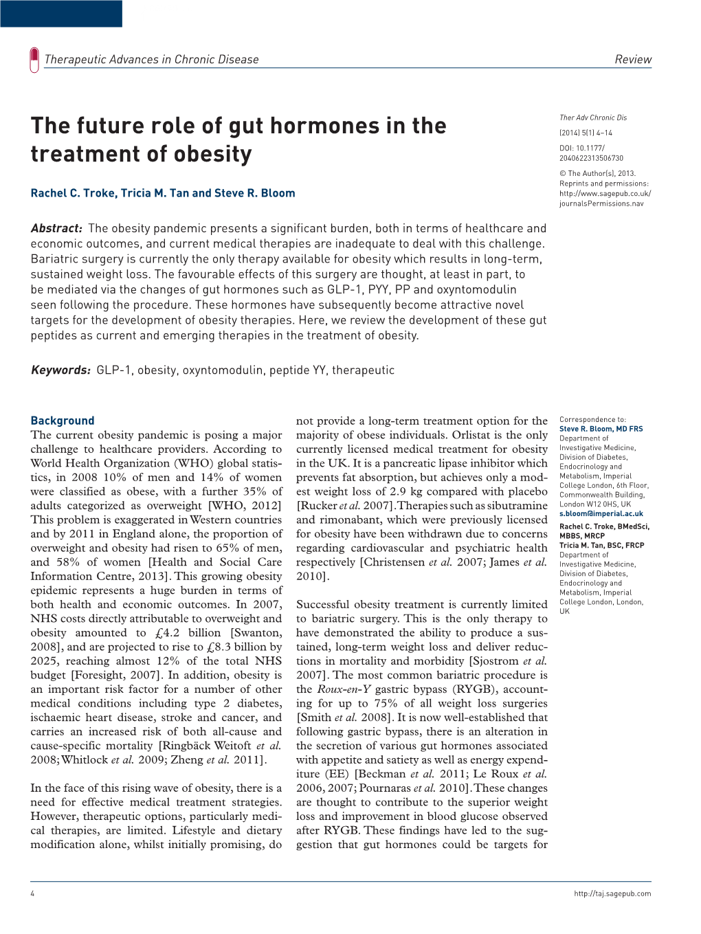 The Future Role of Gut Hormones in the Treatment of Obesity