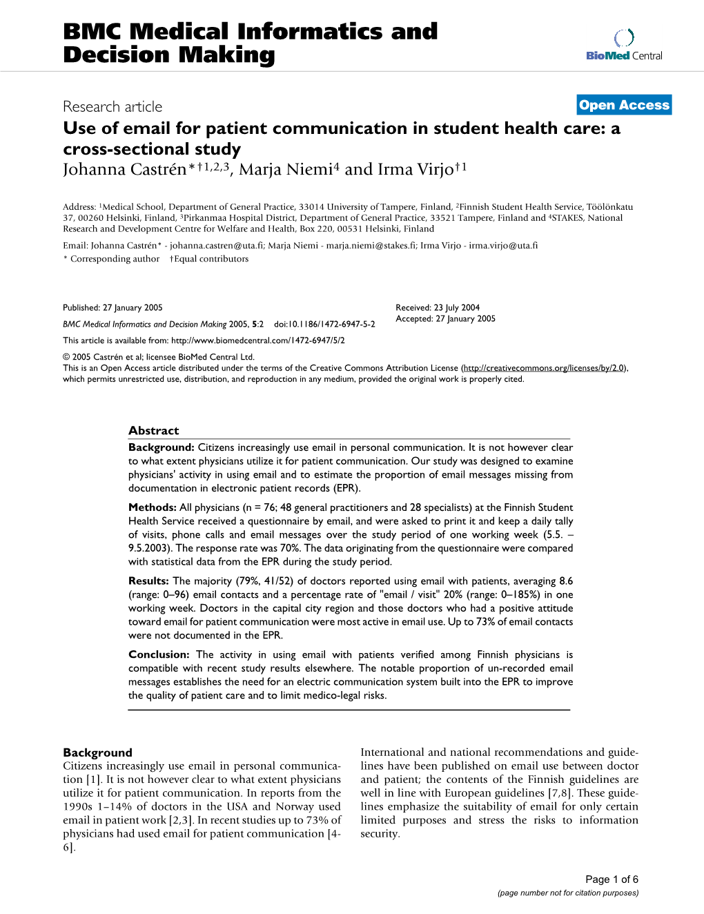 BMC Medical Informatics and Decision Making Biomed Central