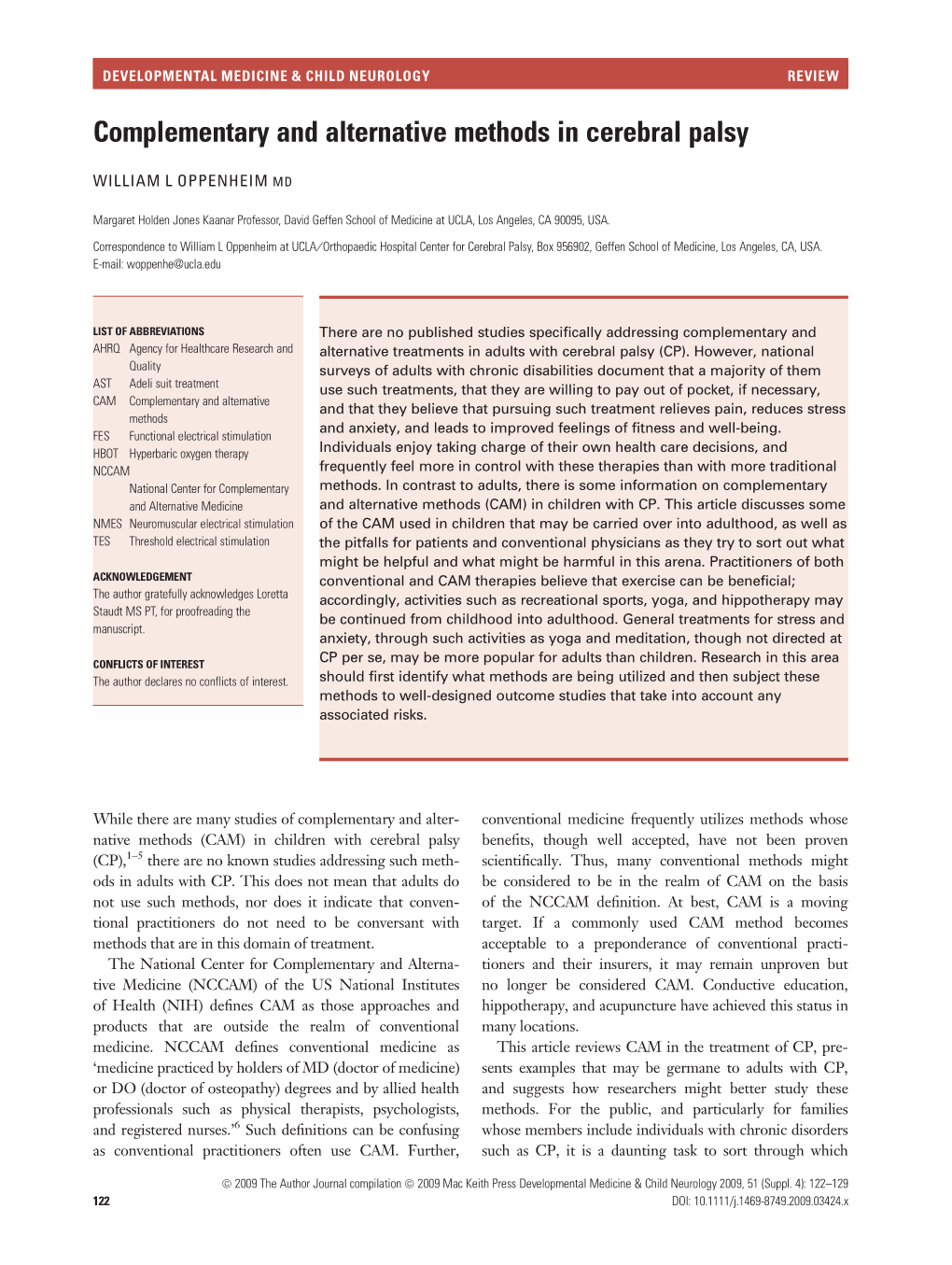 Complementary and Alternative Methods in Cerebral Palsy