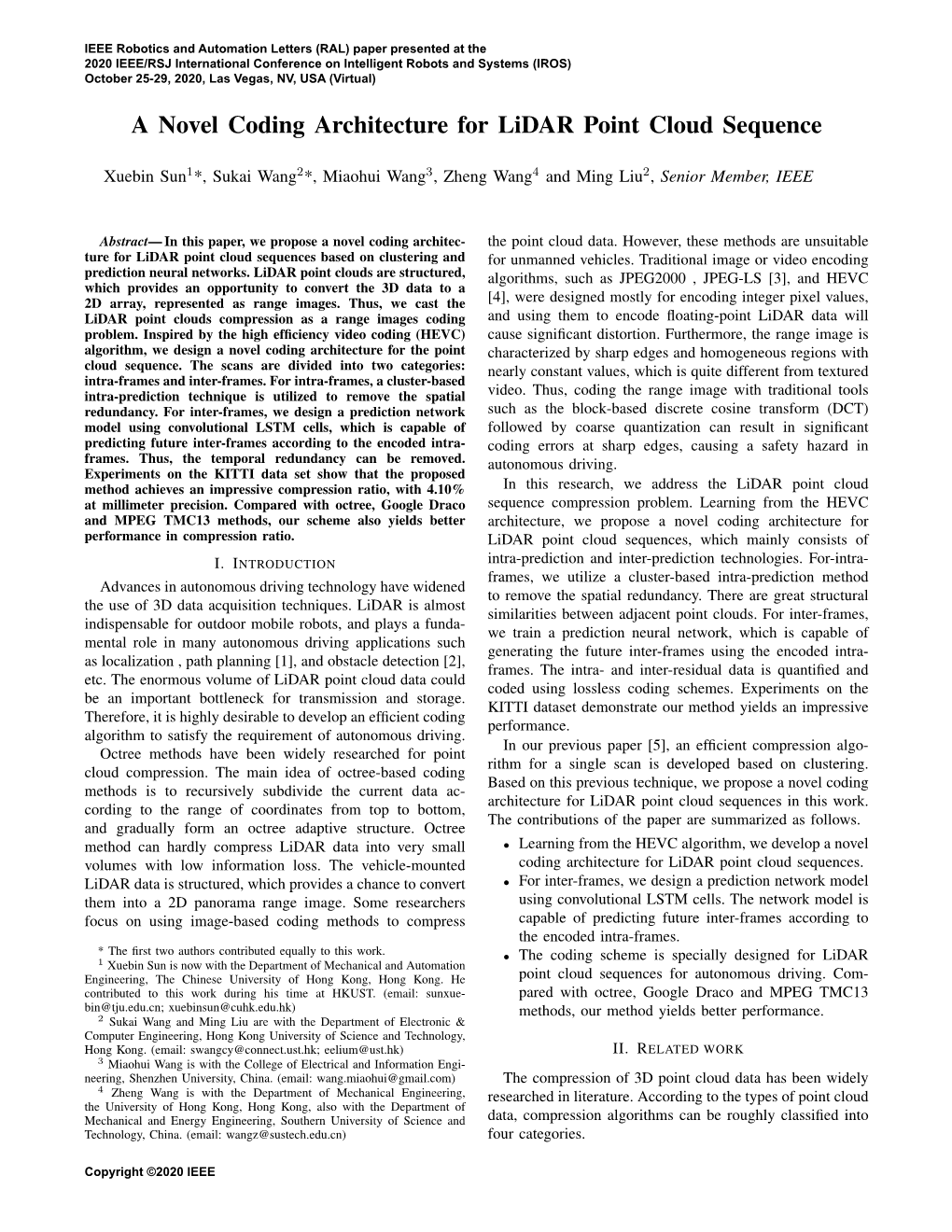 A Novel Coding Architecture for Lidar Point Cloud Sequence