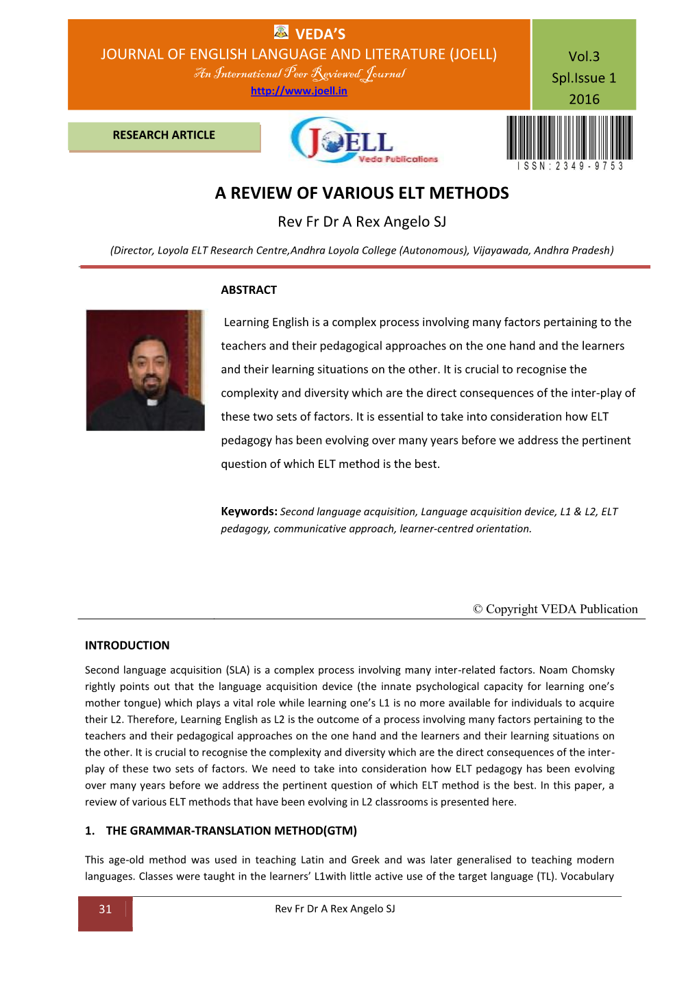 A REVIEW of VARIOUS ELT METHODS Rev Fr Dr a Rex Angelo SJ