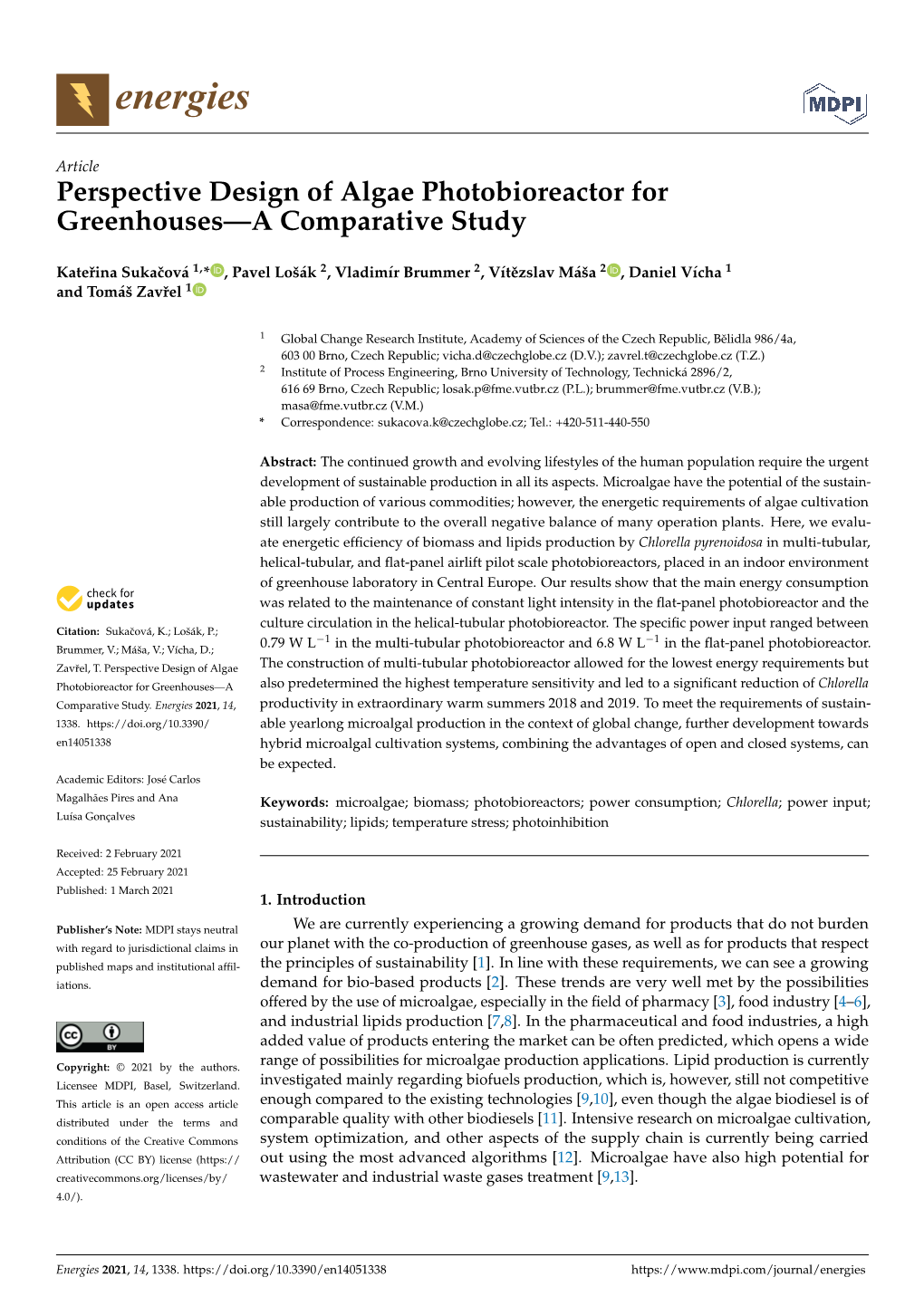 Perspective Design of Algae Photobioreactor for Greenhouses—A Comparative Study