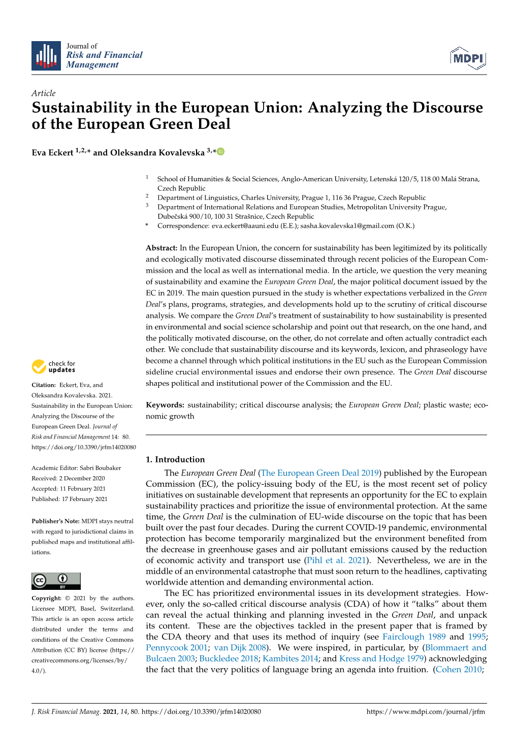 Analyzing the Discourse of the European Green Deal