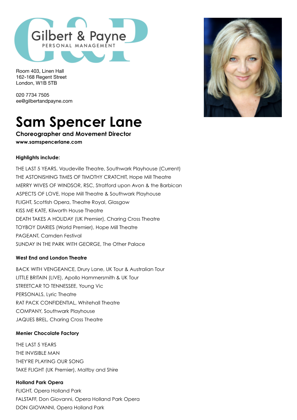 Sam Spencer Lane Choreographer and Movement Director
