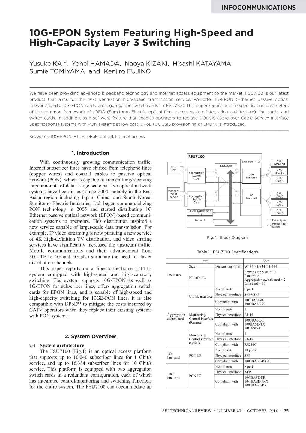 10G-EPON System Featuring High-Speed and High-Capacity Layer 3 Switching