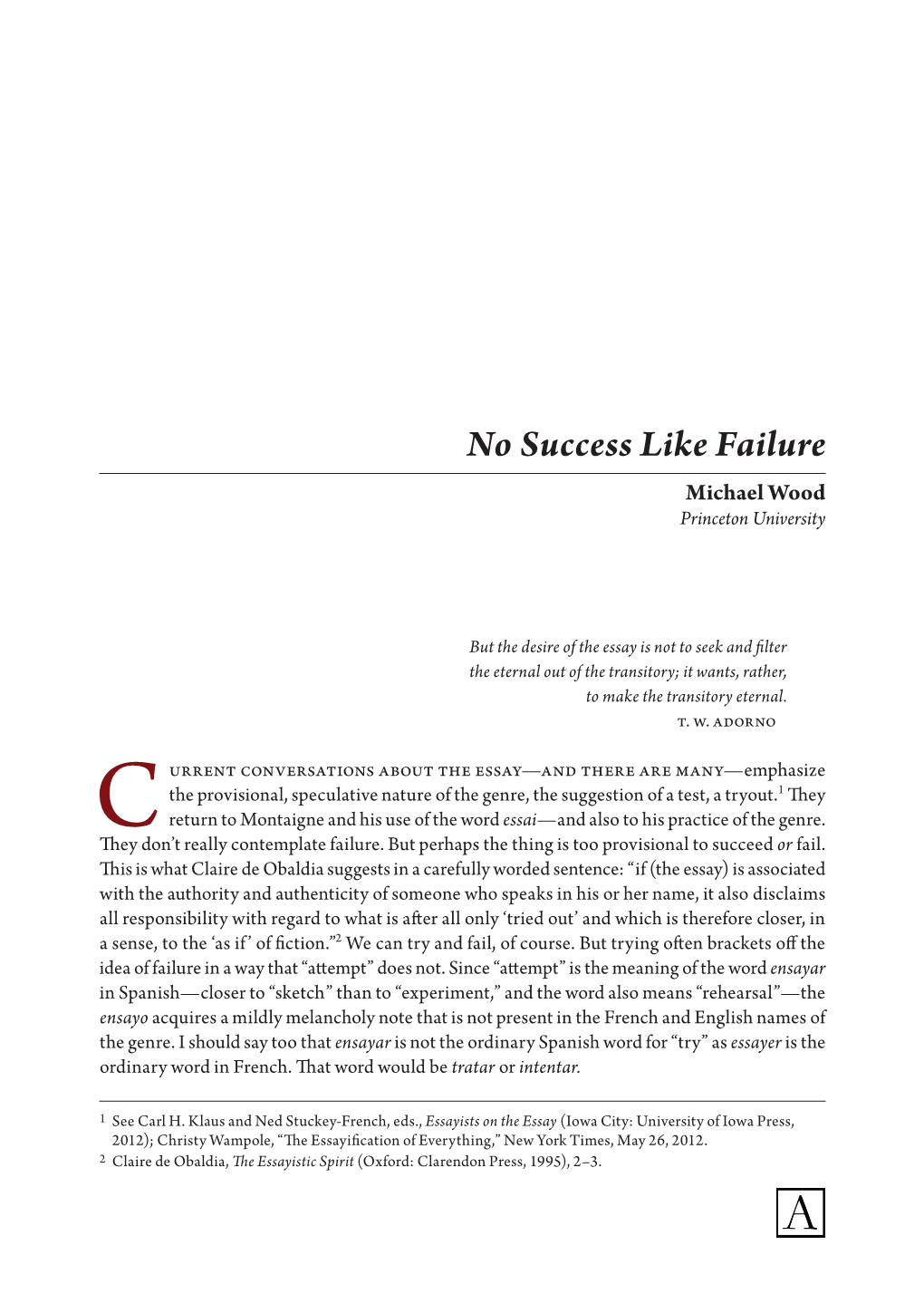 No Success Like Failure Michael Wood Princeton University