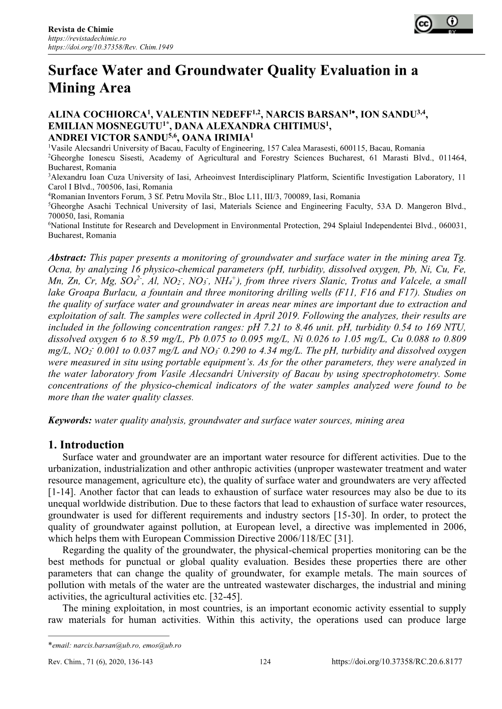 Surface Water and Groundwater Quality Evaluation in a Mining Area