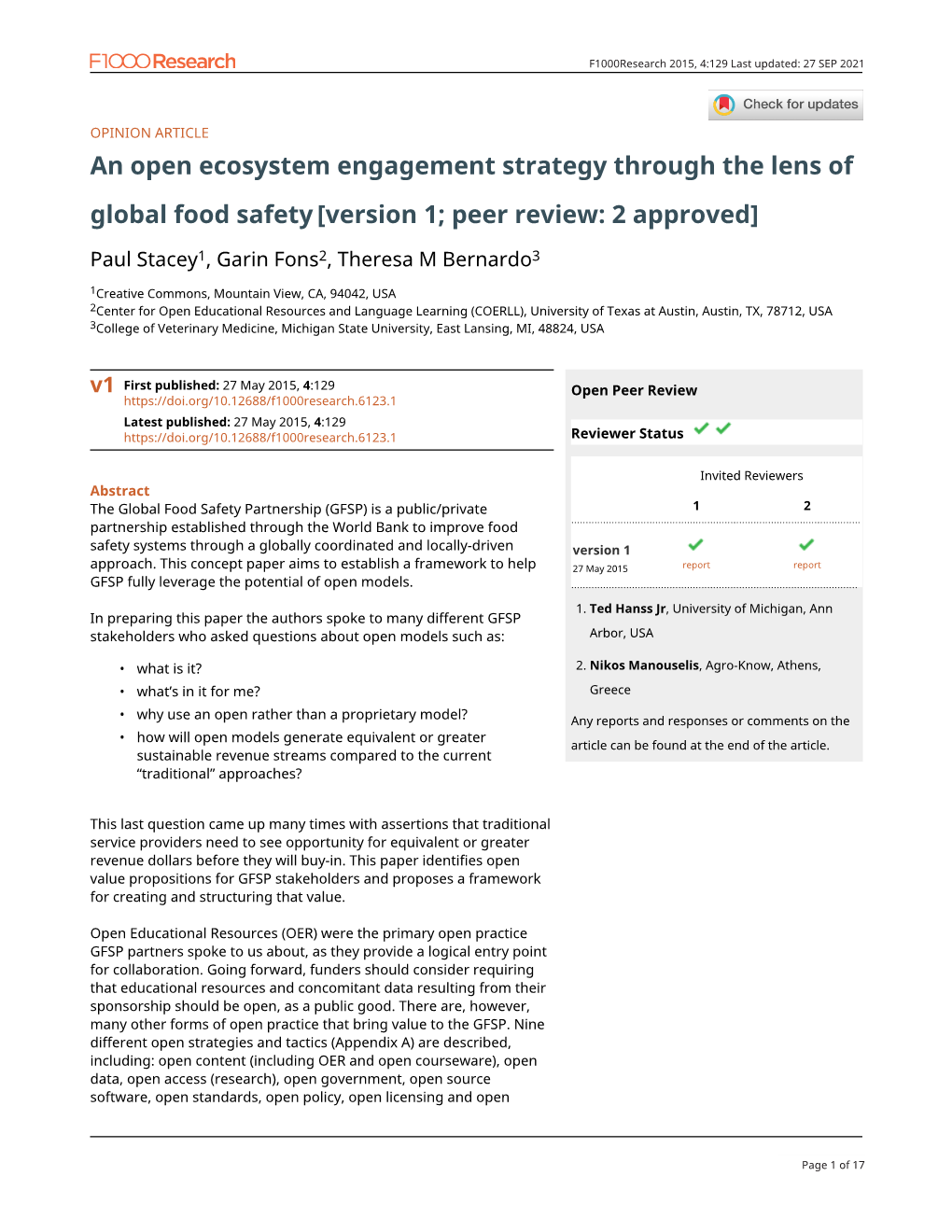 An Open Ecosystem Engagement Strategy Through the Lens of Global Food Safety [Version 1; Peer Review: 2 Approved]