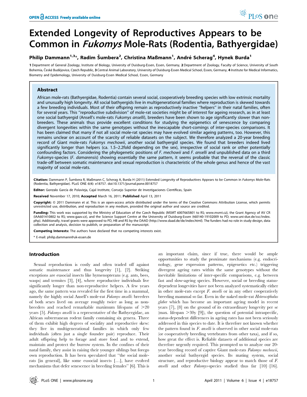 Extended Longevity of Reproductives Appears to Be Common in Fukomys Mole-Rats (Rodentia, Bathyergidae)