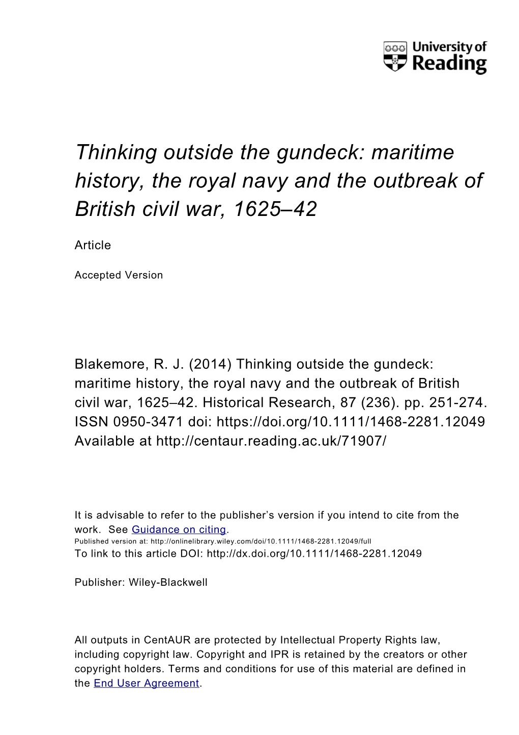 Maritime History, the Royal Navy and the Outbreak of British Civil War, 1625–42