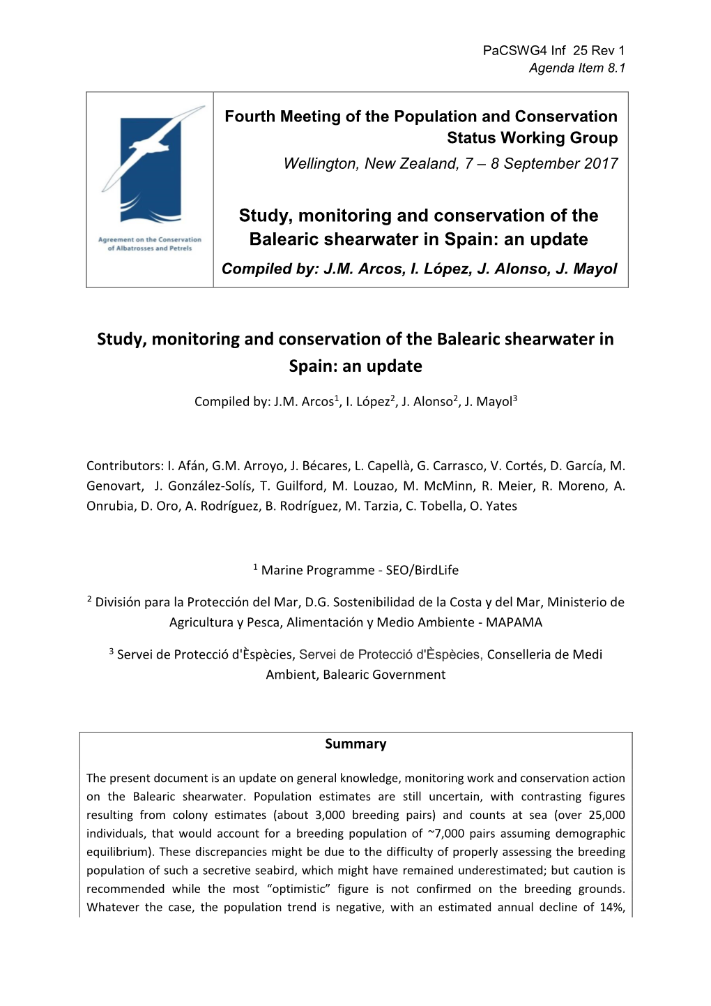 Study, Monitoring and Conservation of the Balearic Shearwater in Spain: an Update