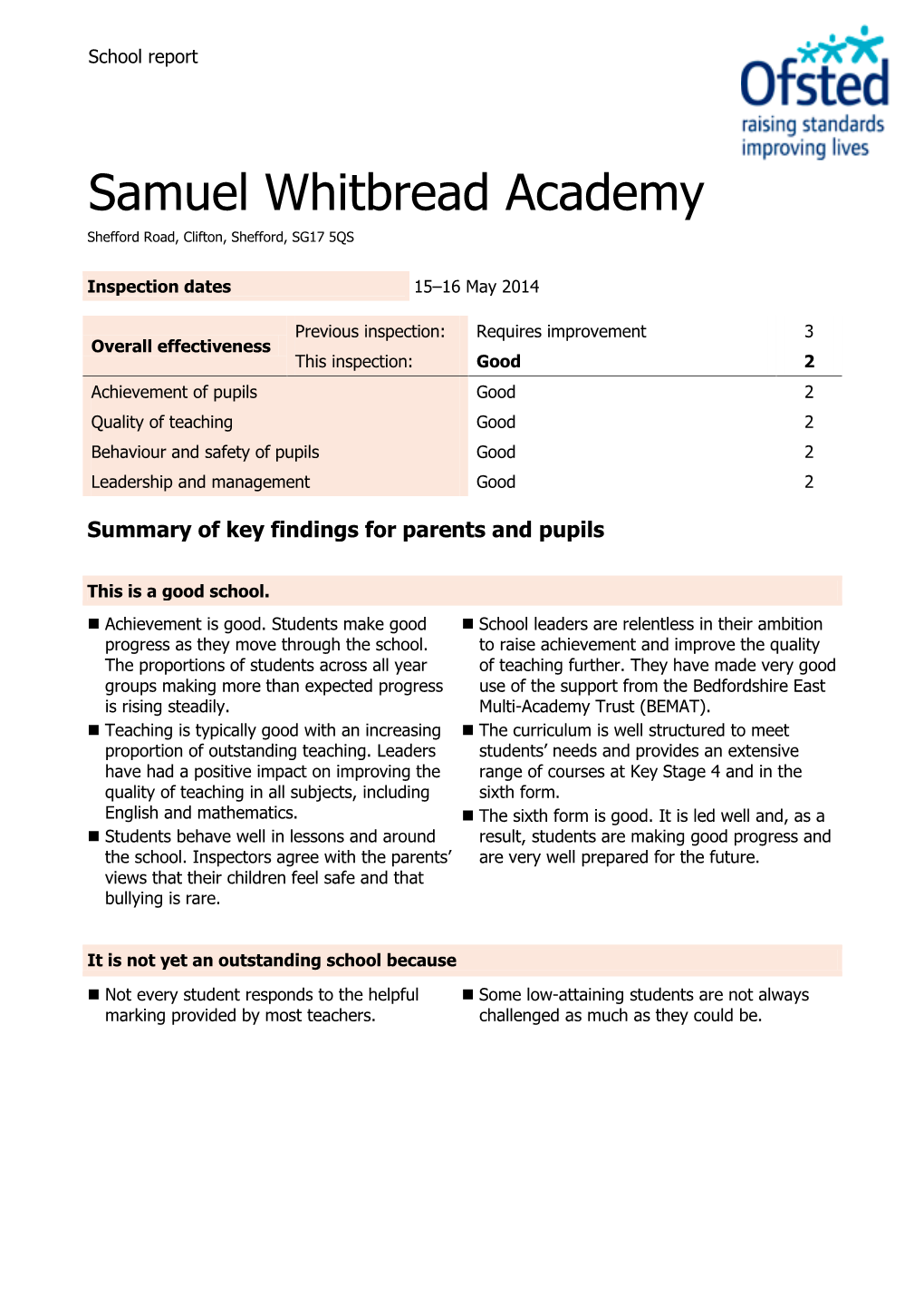 Samuel Whitbread Academy Shefford Road, Clifton, Shefford, SG17 5QS