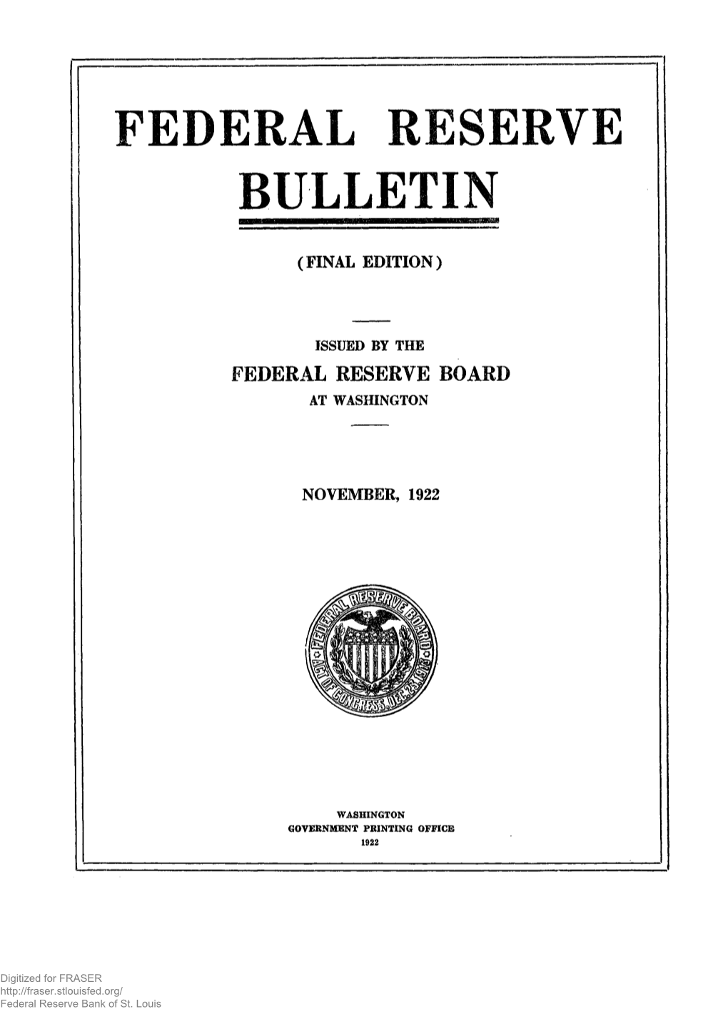 Federal Reserve Bulletin November 1922