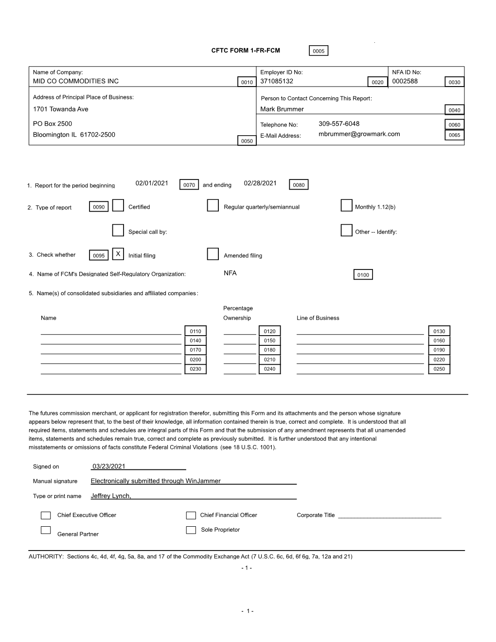 MID CO COMMODITIES INC 371085132 0002588 Mark