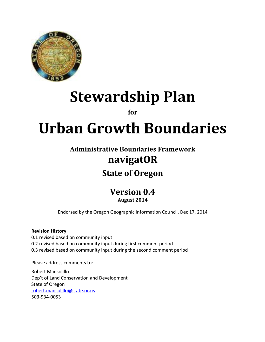 Stewardship Plan Urban Growth Boundaries