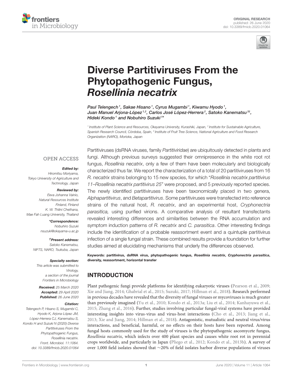 Diverse Partitiviruses from the Phytopathogenic Fungus, Rosellinia Necatrix