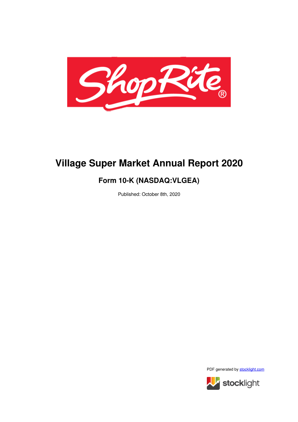 Village Super Market Annual Report 2020