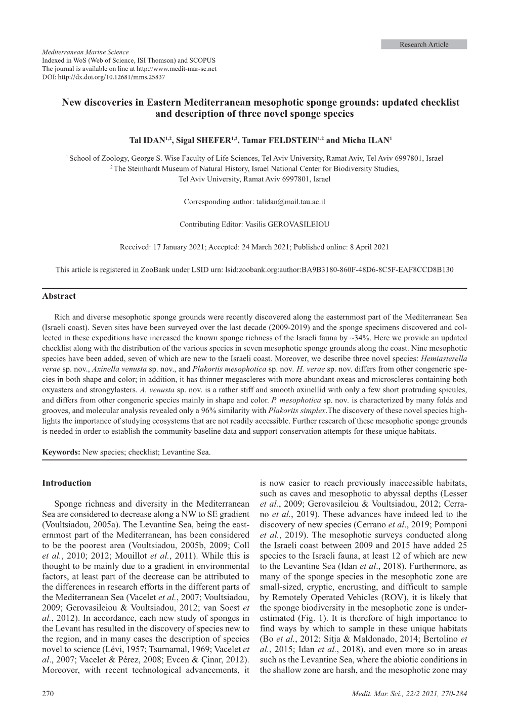 New Discoveries in Eastern Mediterranean Mesophotic Sponge Grounds: Updated Checklist and Description of Three Novel Sponge Species