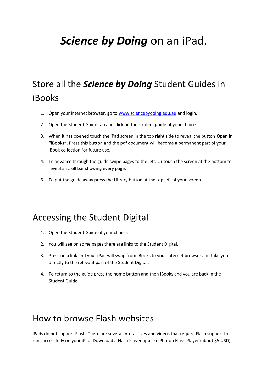 Store All the Science by Doing Student Guides in Ibooks