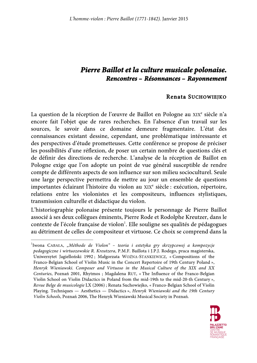 Pierre Baillot Et La Culture Musicale Polonaise. Rencontres – Résonnances – Rayonnement