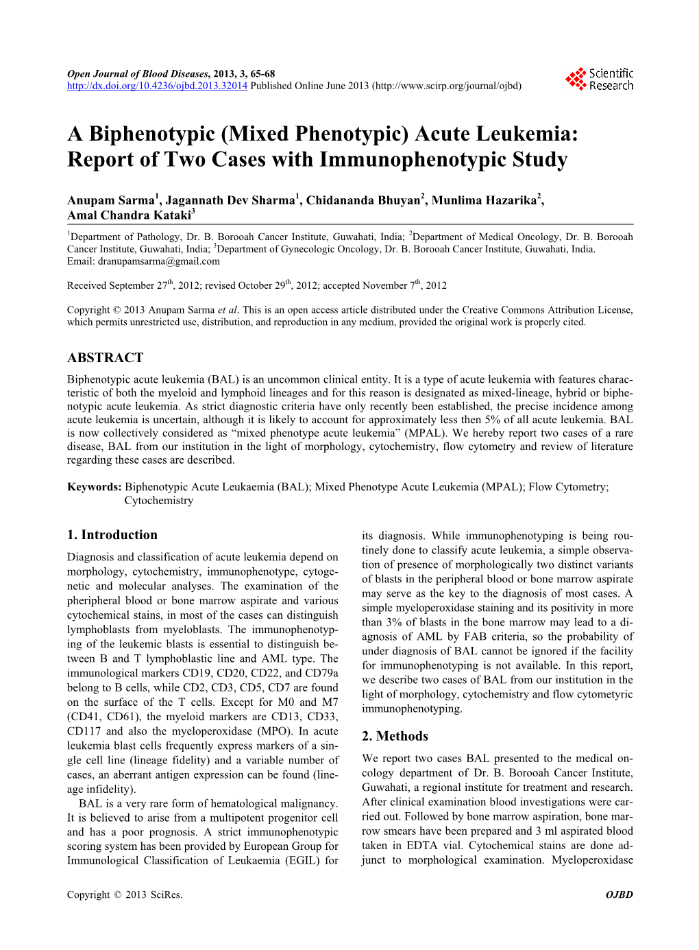 Acute Leukemia: Report of Two Cases with Immunophenotypic Study