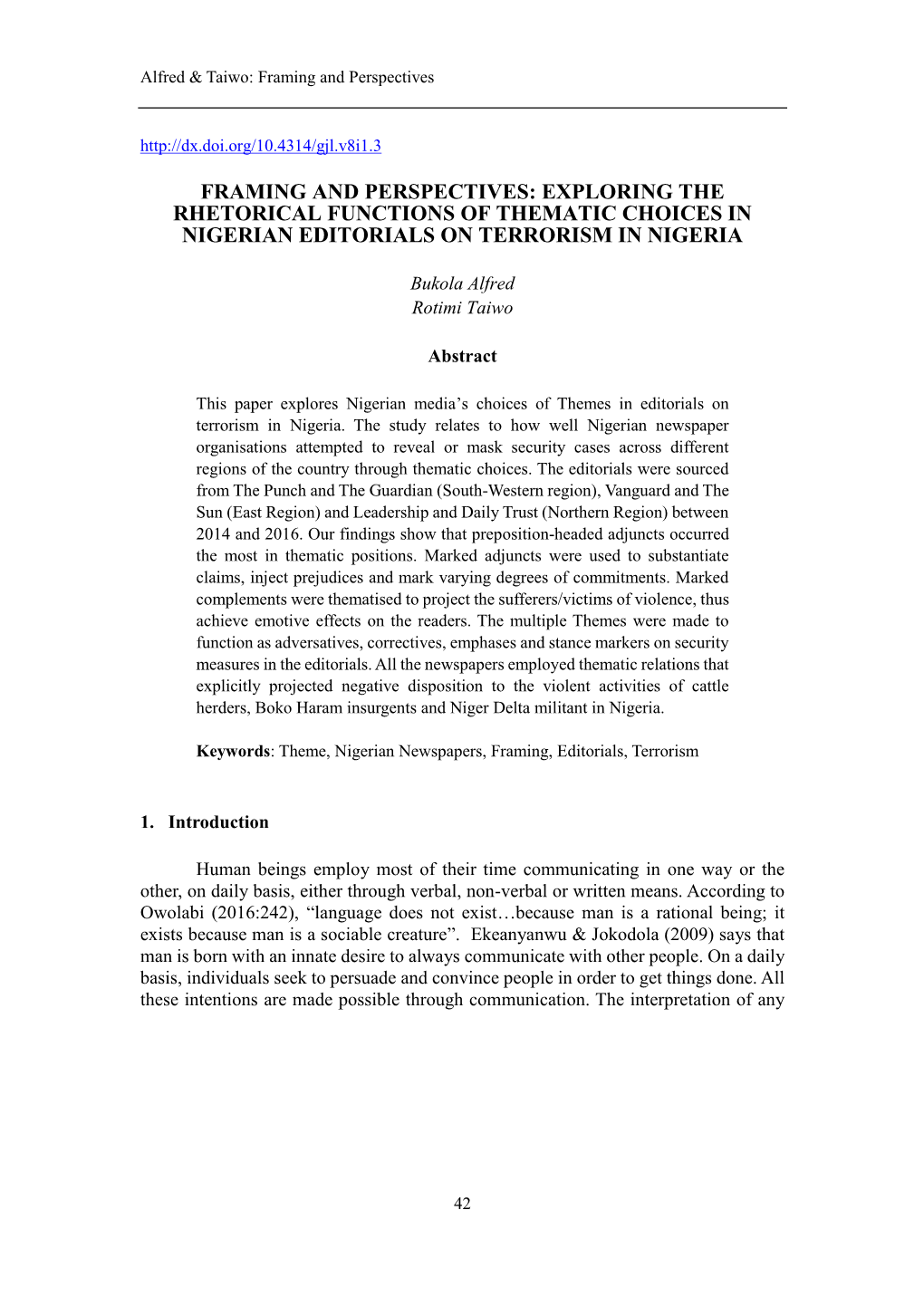 Exploring the Rhetorical Functions of Thematic Choices in Nigerian Editorials on Terrorism in Nigeria