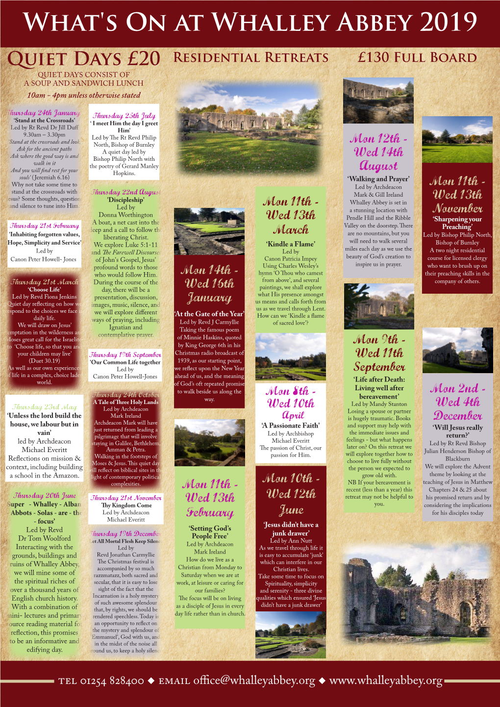 What's on at Whalley Abbey 2019