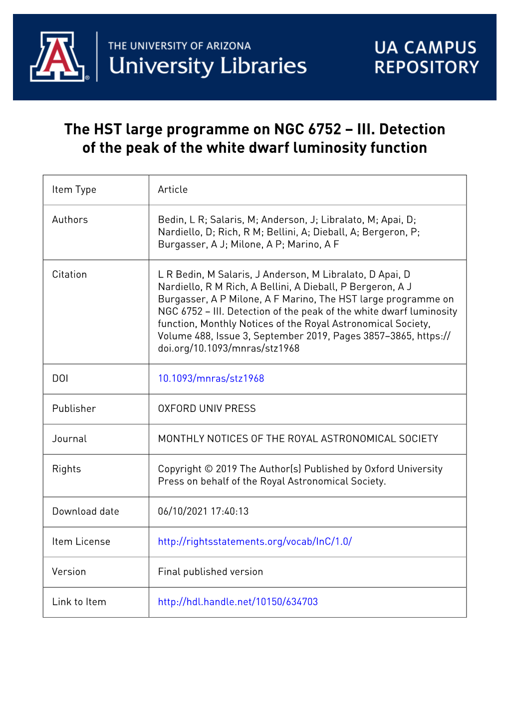 The HST Large Programme on NGC 6752 – III