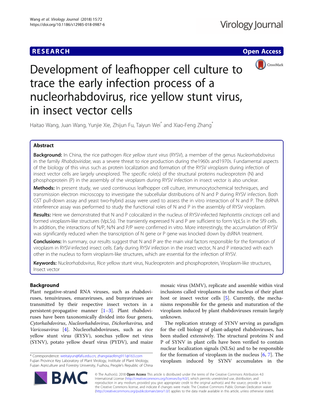 Development of Leafhopper Cell Culture to Trace the Early Infection Process of a Nucleorhabdovirus, Rice Yellow Stunt Virus, In