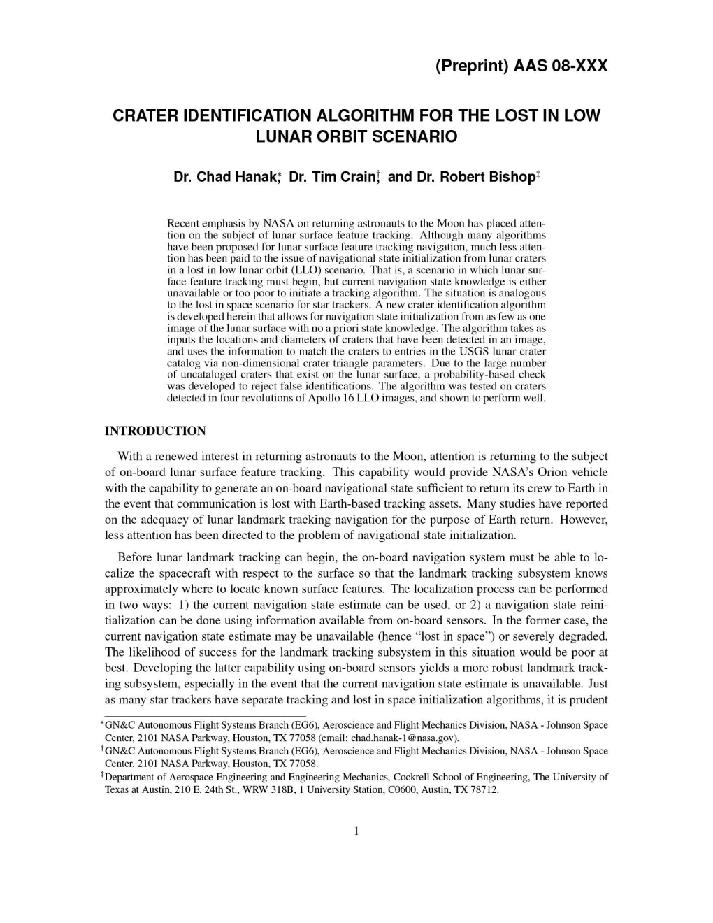 (Preprint) AAS 08-XXX CRATER IDENTIFICATION ALGORITHM