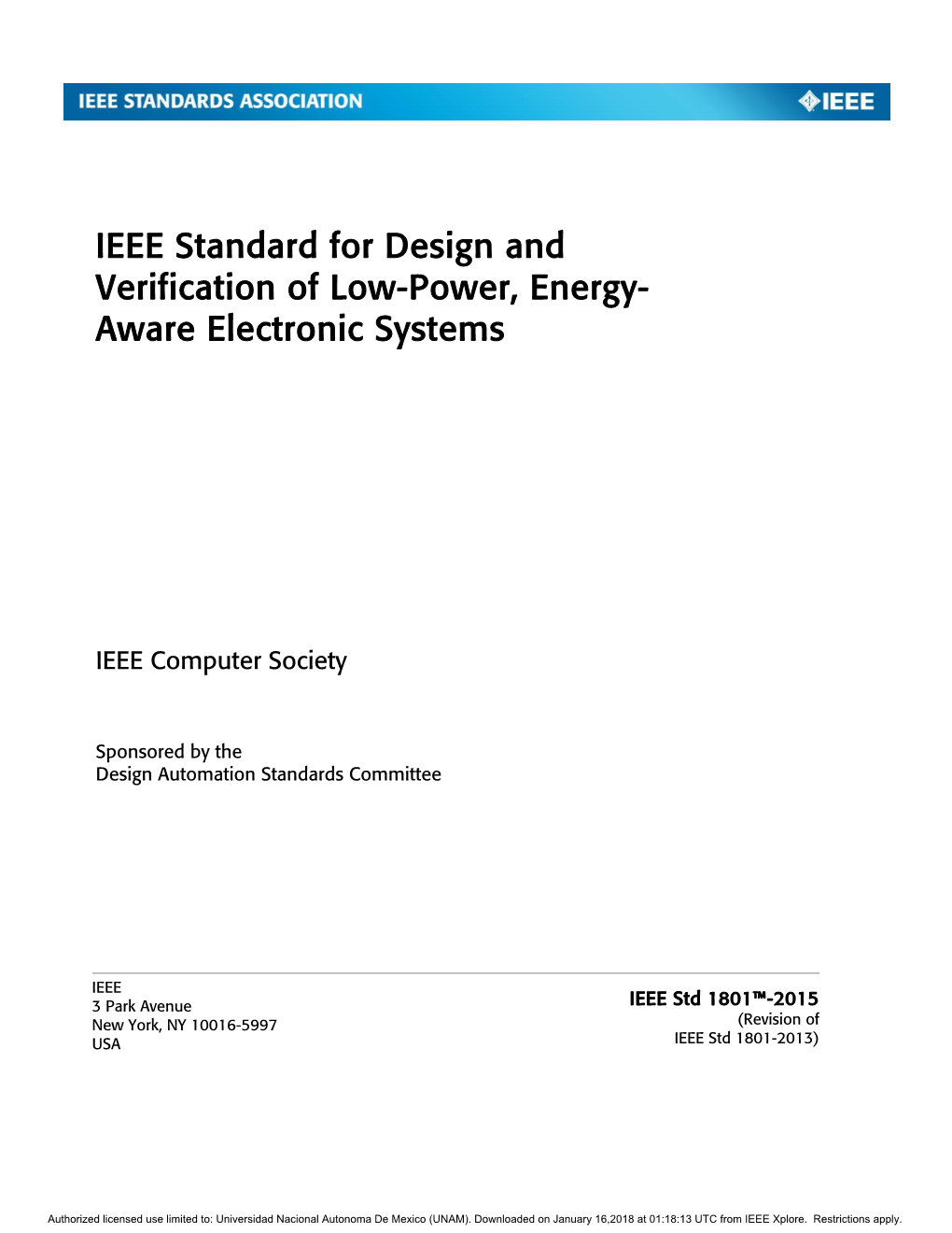 IEEE Standard for Design and Verification of Low-Power, Energy- Aware Electronic Systems