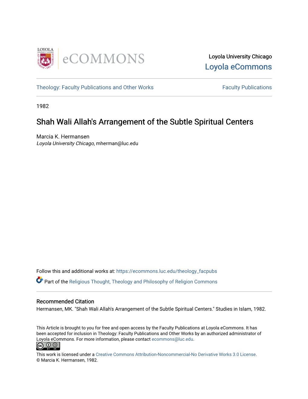 Shah Wali Allah's Arrangement of the Subtle Spiritual Centers