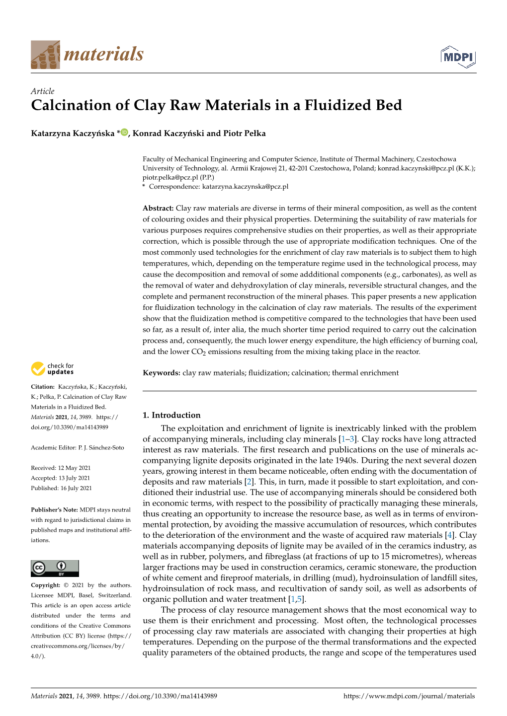 Calcination of Clay Raw Materials in a Fluidized Bed