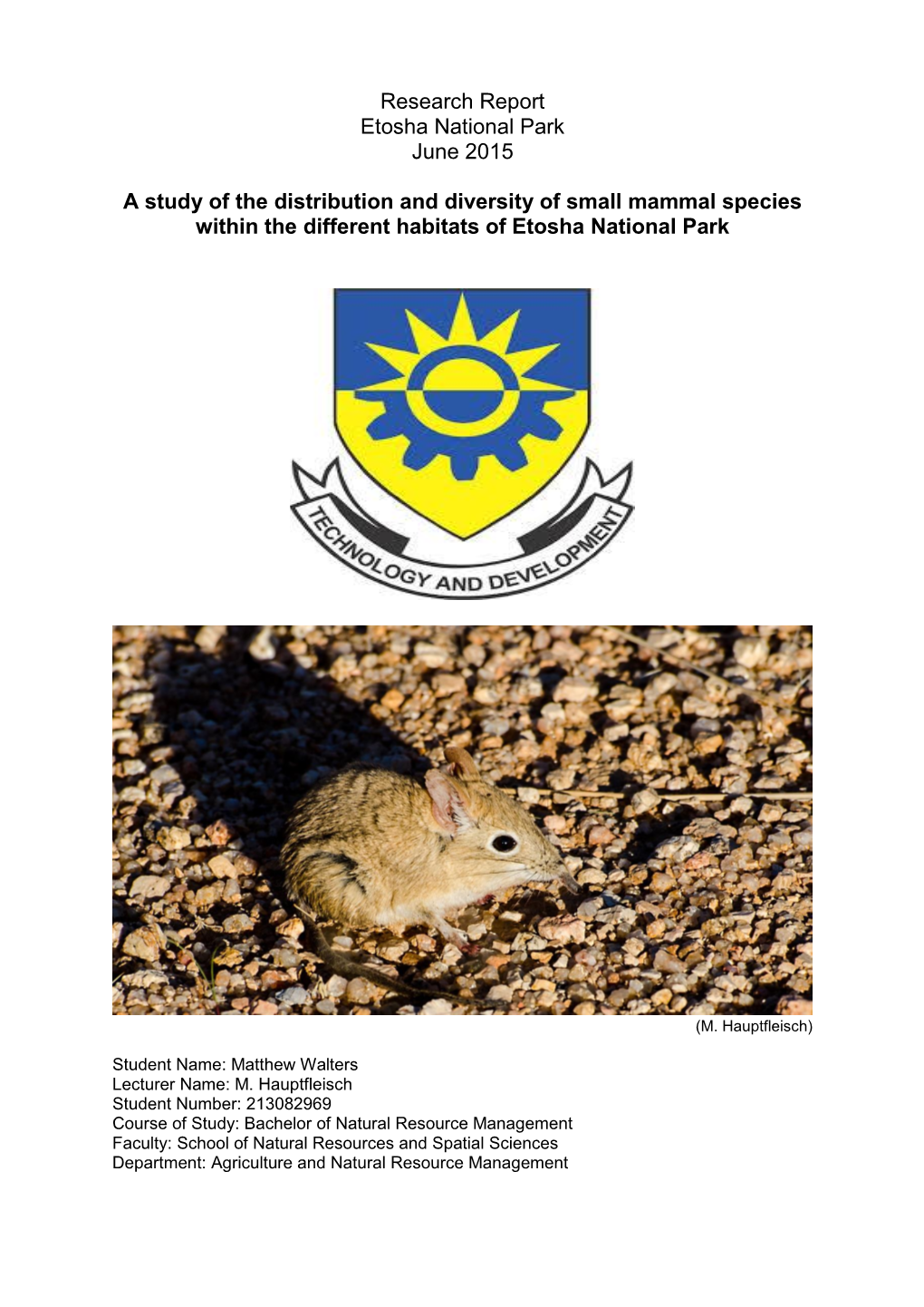 Research Report Etosha National Park June 2015 a Study of The