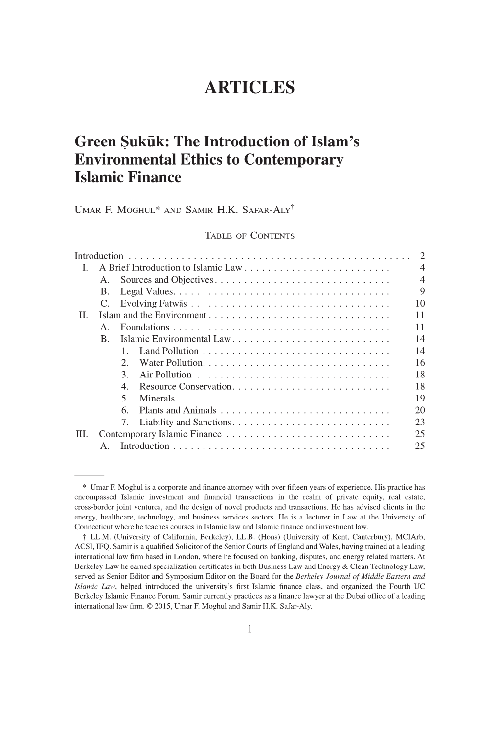 Green Sukuk: the Introduction of Islam's Environmental Ethics to Contemporary Islamic Finance