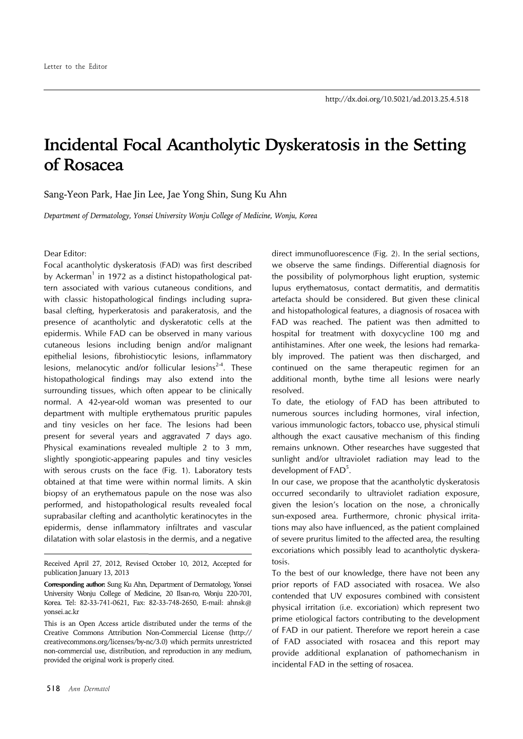 Incidental Focal Acantholytic Dyskeratosis in the Setting of Rosacea