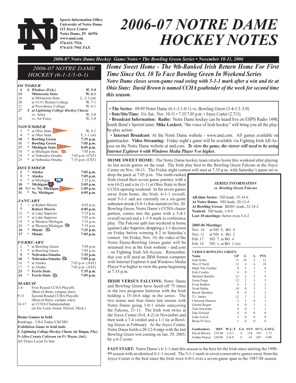 2006-07 Notre Dame Hockey Notes