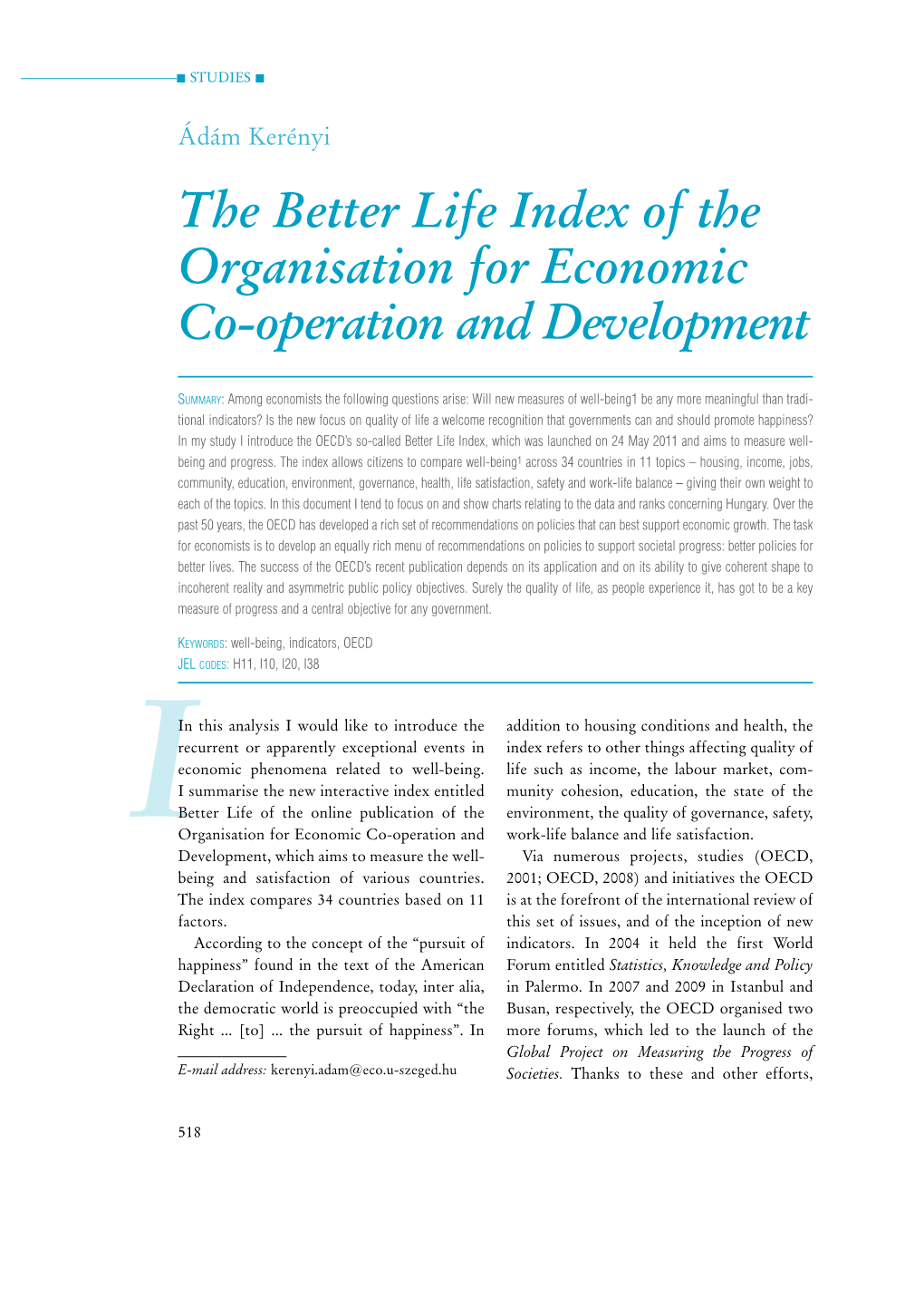 The Better Life Index of the Organisation for Economic Co-Operation and Development