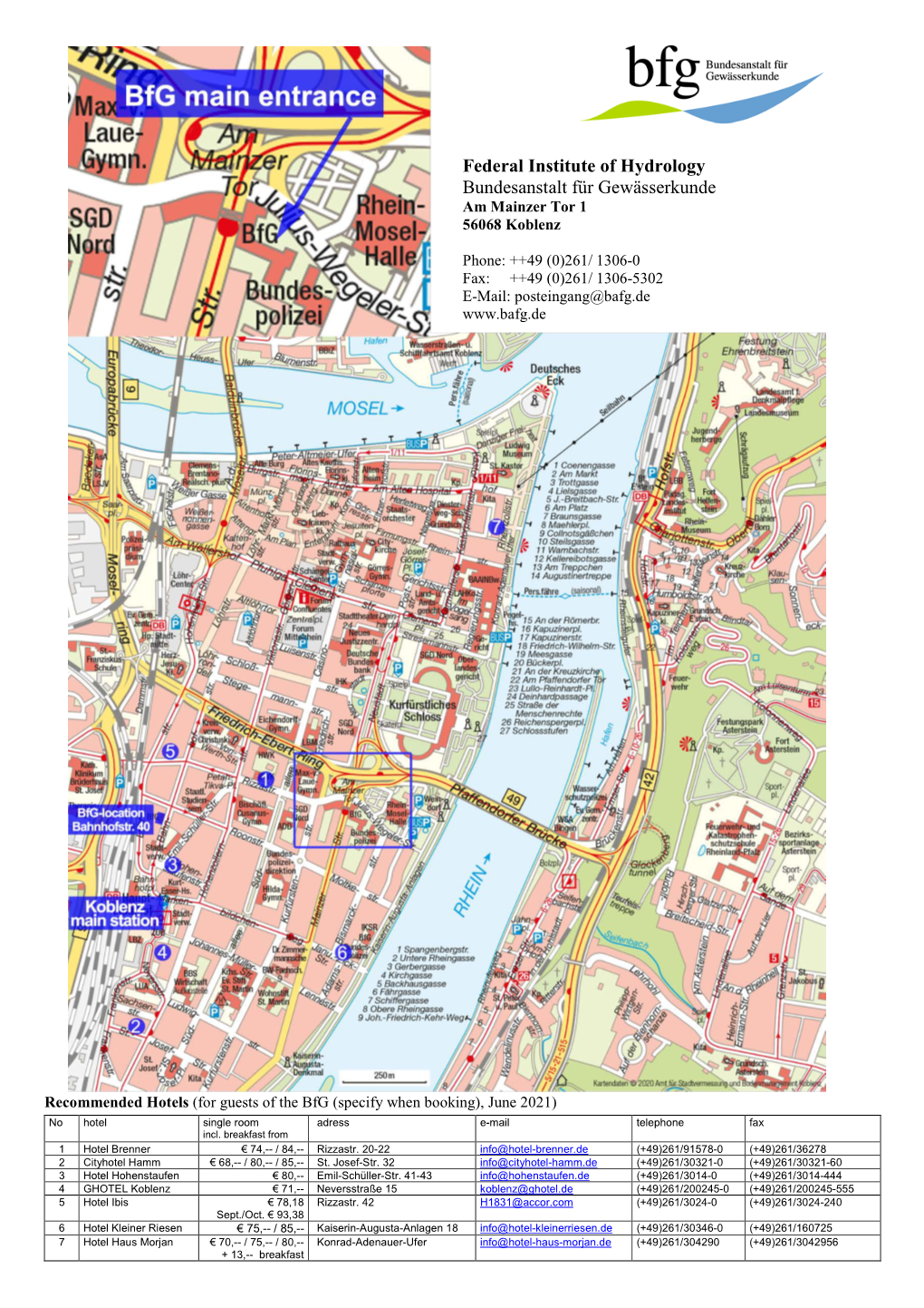 Federal Institute of Hydrology Bundesanstalt Für Gewässerkunde Am Mainzer Tor 1 56068 Koblenz