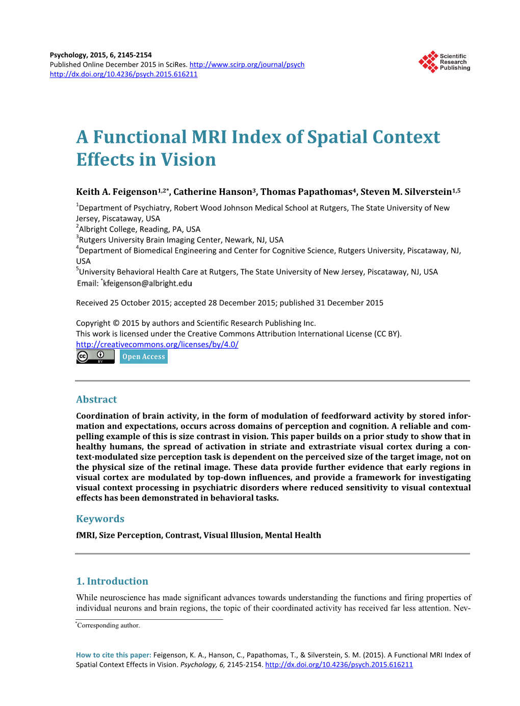 A Functional MRI Index of Spatial Context Effects in Vision