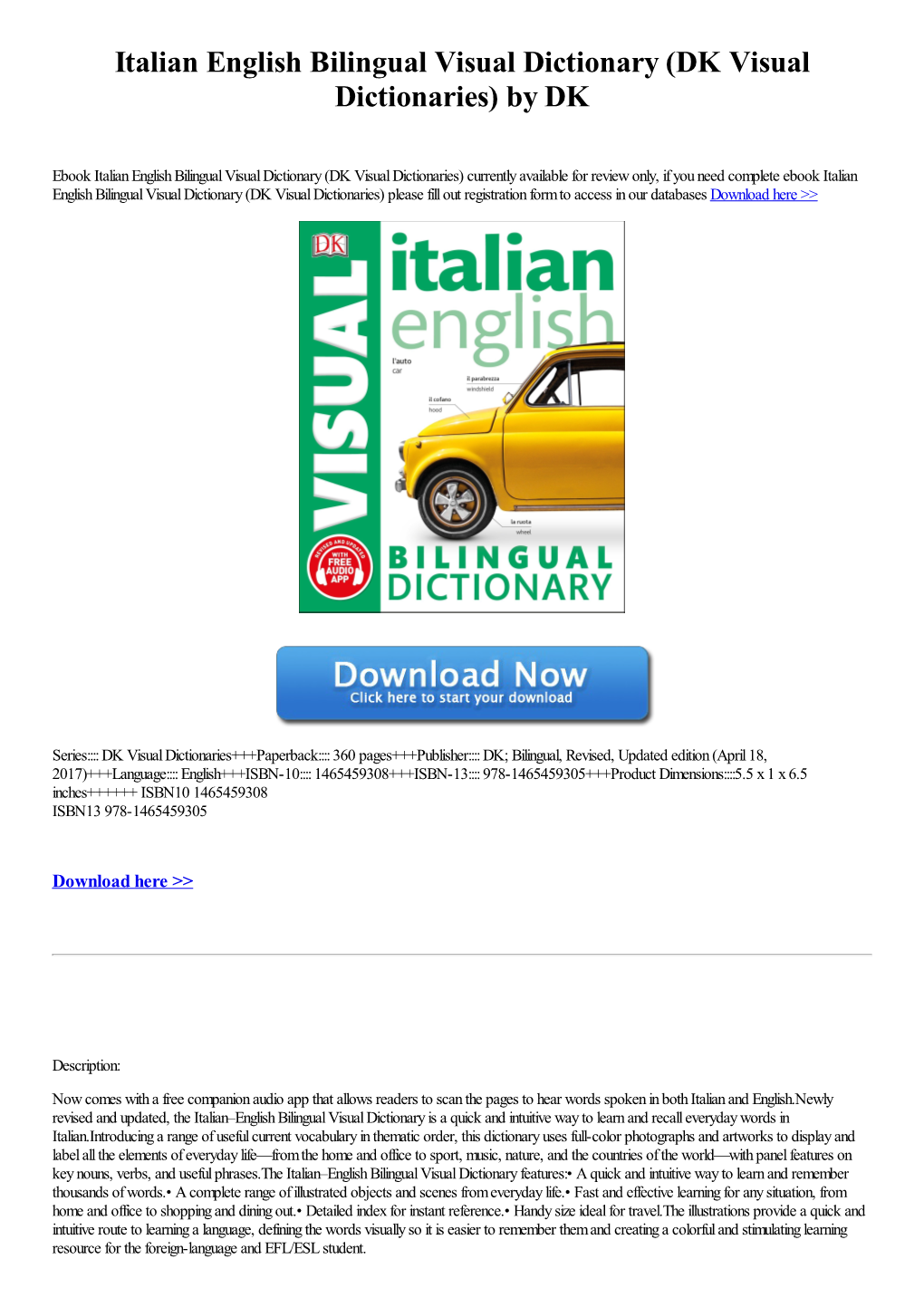 Italian English Bilingual Visual Dictionary (DK Visual Dictionaries) by DK