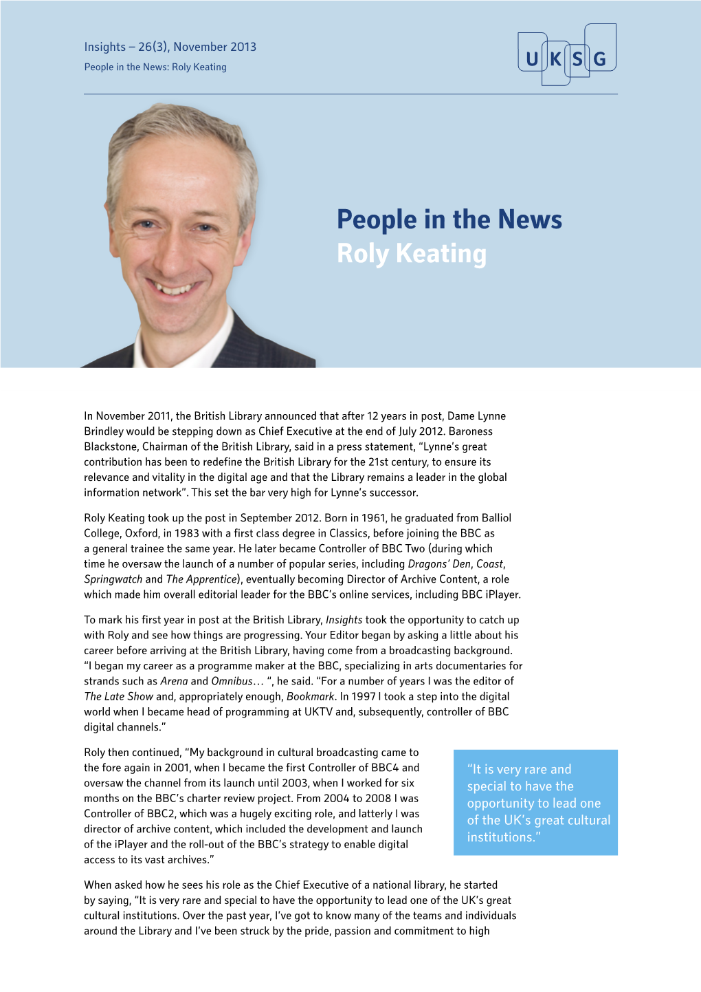 People in the News Roly Keating