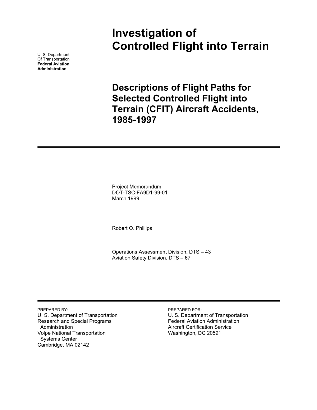 Investigation of Controlled Flight Into Terrain U