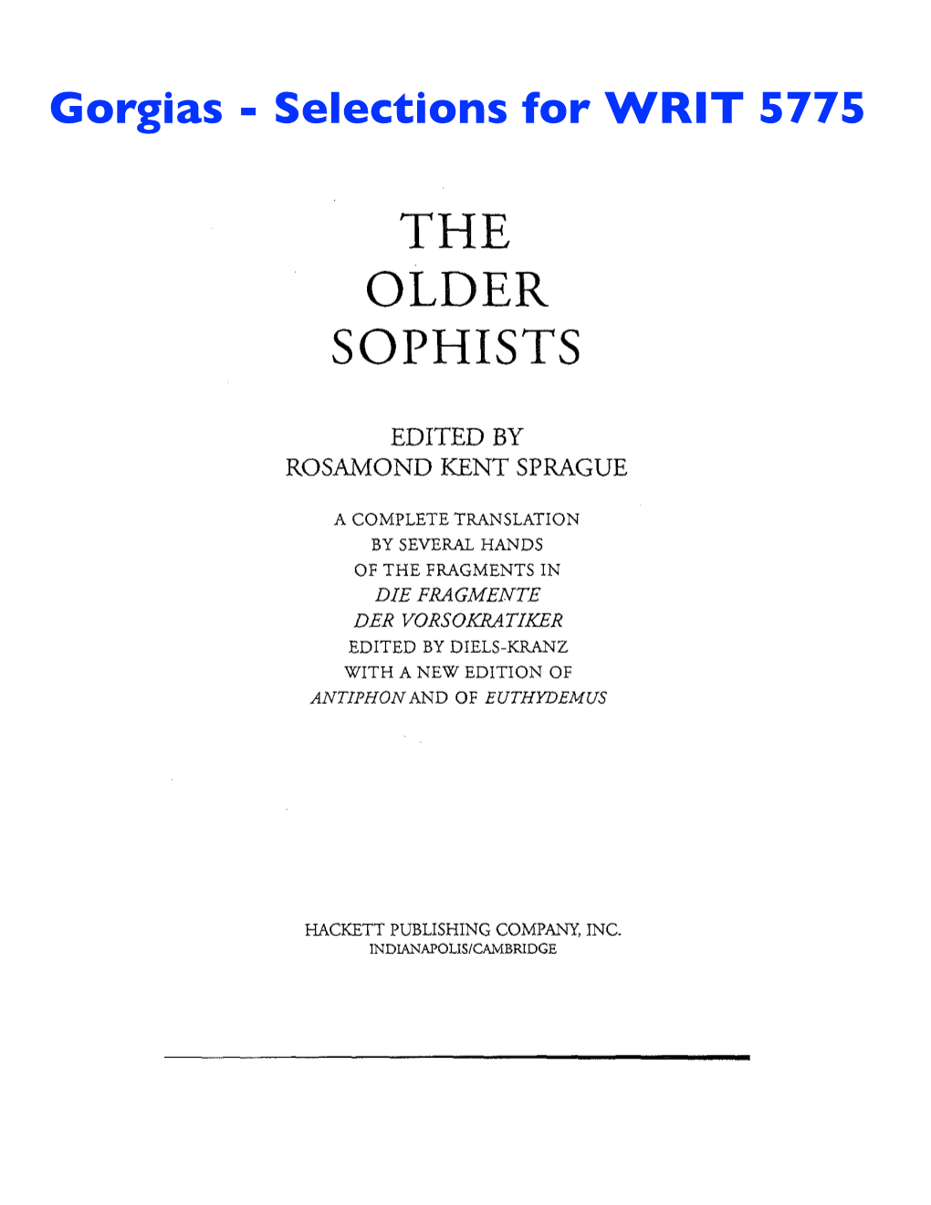 The Older Sophists