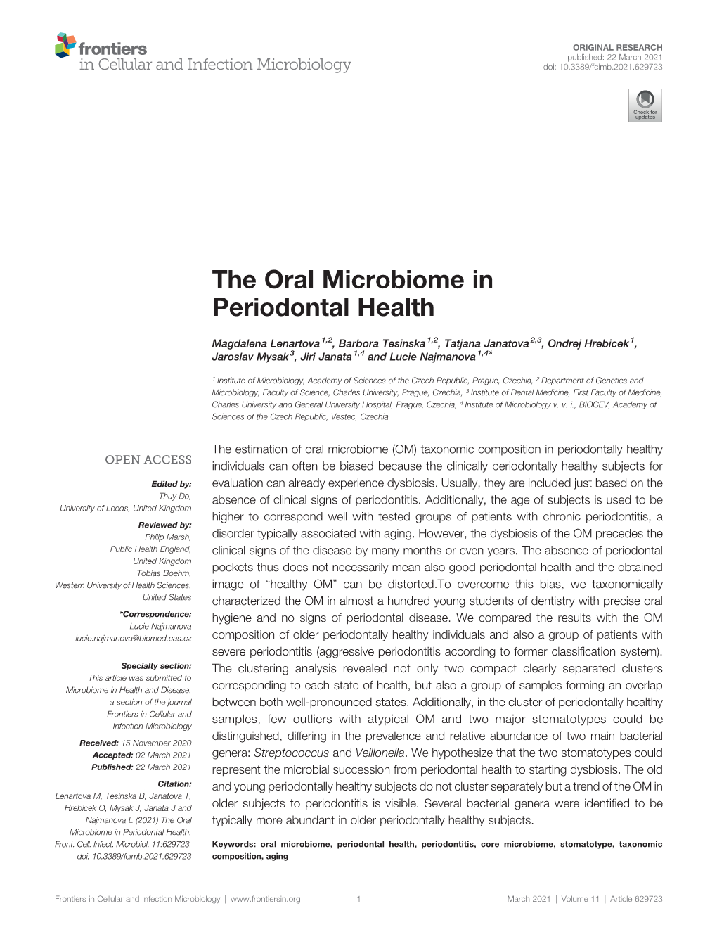The Oral Microbiome in Periodontal Health