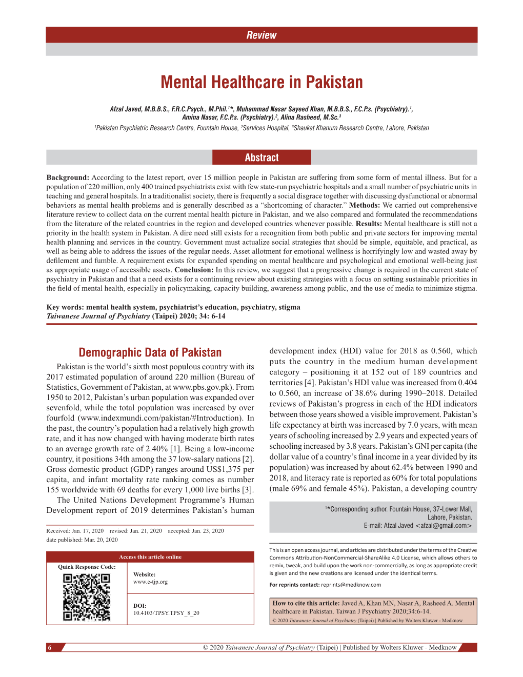 Mental Healthcare in Pakistan