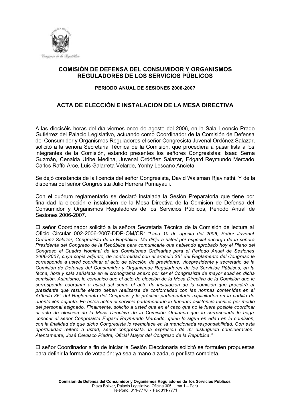 Comisión De Defensa Del Consumidor Y Organismos Reguladores De Los Servicios Públicos