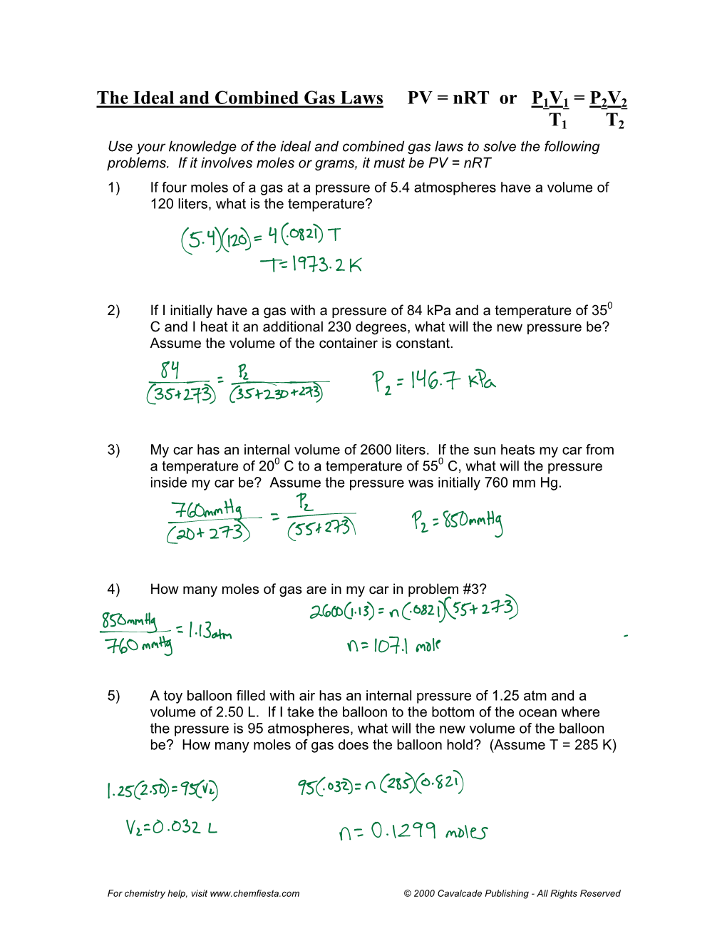 The Ideal and Combined Gas Laws PV = Nrt Or P1V1 = P2V2 T1 T2